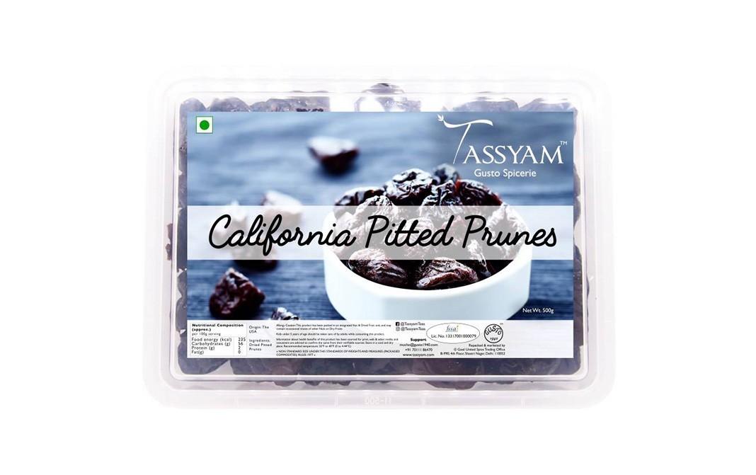 Tassyam California Pitted Prunes   Plastic Container  500 grams